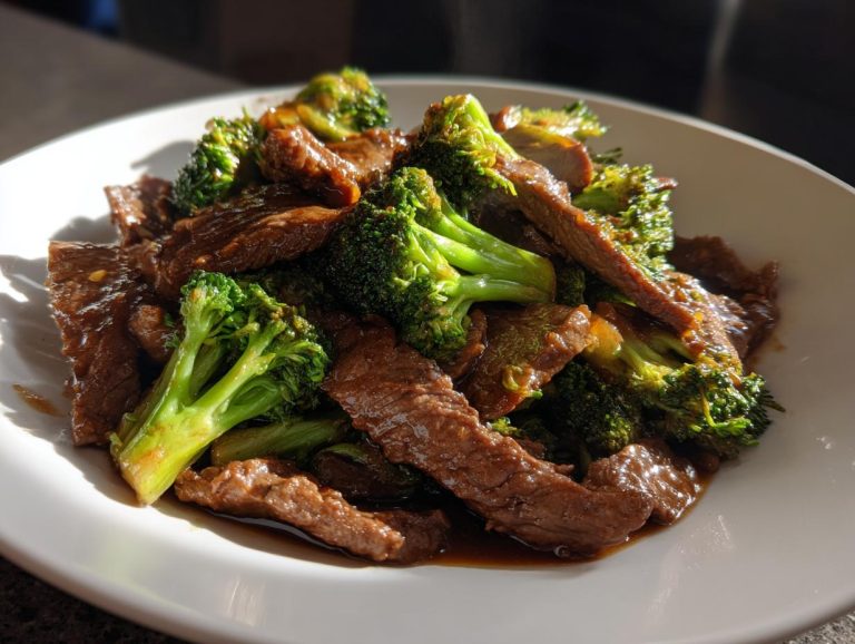 A plate of freshly made Beef and Broccoli Stir-Fry, featuring tender beef and vibrant green broccoli.