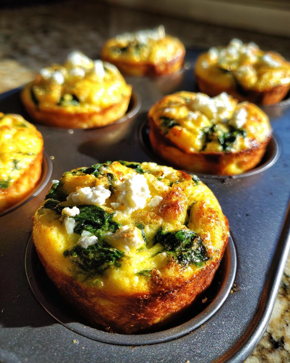 Freshly baked Cottage Cheese Egg Cups With Spinach & Feta in a muffin tin, ready to eat.