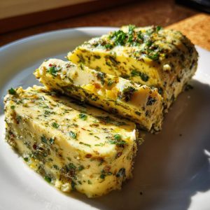Close-up of sliced Cowboy butter, showcasing the herbs and spices mixed within the butter.