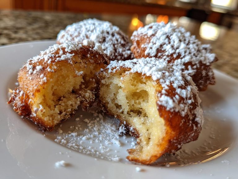 Close-up of Deep Fried Oreos dusted with powdered sugar on a white plate, one broken open to show the inside.