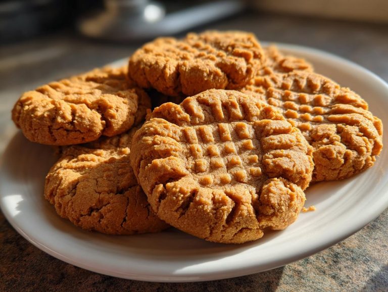 A stack of freshly baked Easy Peanut Butter Cookies on a white plate, ready to eat.