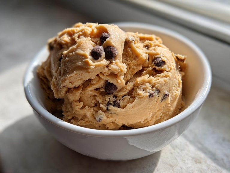 A bowl of delicious high protein cookie dough with chocolate chips, ready to eat.