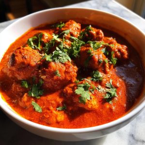 A bowl of creamy Instant Pot Chicken Tikka Masala, garnished with fresh cilantro.