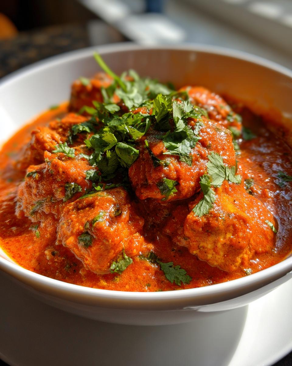 A bowl of vibrant Instant Pot Chicken Tikka Masala, garnished with fresh cilantro.