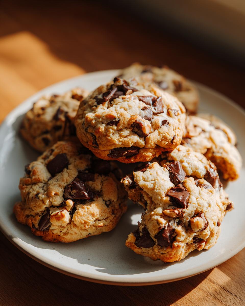 A plate of delicious Levain bakery cookies copycat, featuring large chocolate chunks and a slightly cracked surface.