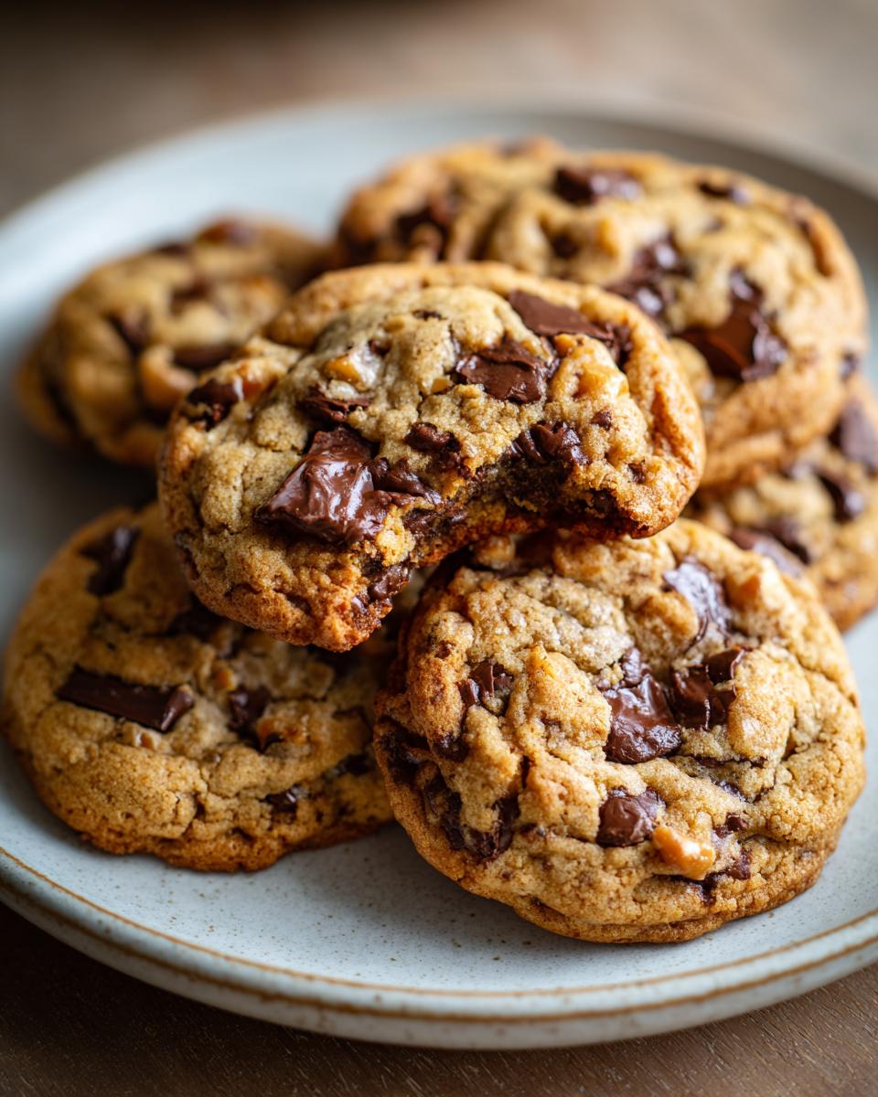 A stack of freshly baked Levain bakery cookies copycat, loaded with chocolate chunks on a light blue plate.