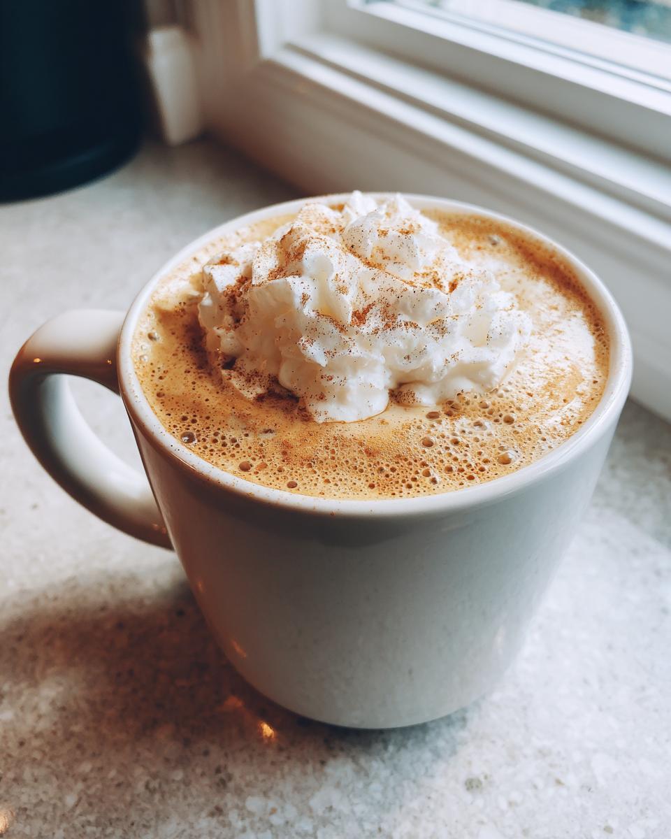 A close-up of a creamy Pumpkin Spice Latte copycat topped with whipped cream and cinnamon.