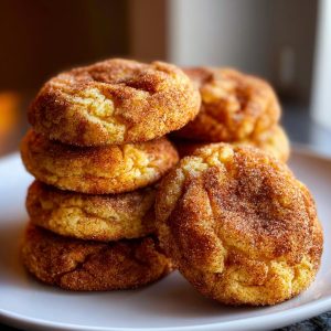 A stack of delicious, soft, and chewy snickerdoodle cookies coated in cinnamon sugar.