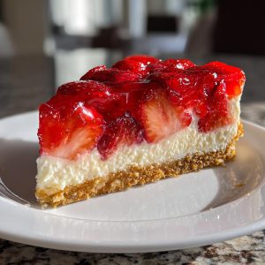 A delicious slice of Strawberry pretzel salad with layers of pretzel crust, cream cheese filling, and strawberry topping.
