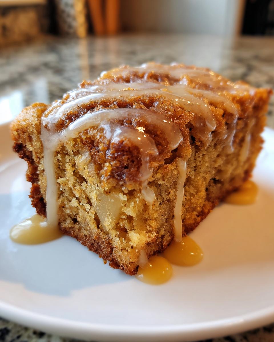 A delicious slice of chewy brown butter apple blondies, drizzled with glaze.