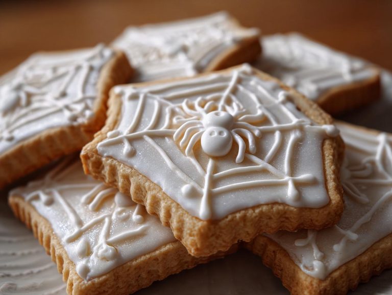 Close-up of Halloween sugar cookies decorated with white spiderweb icing and a small spider.