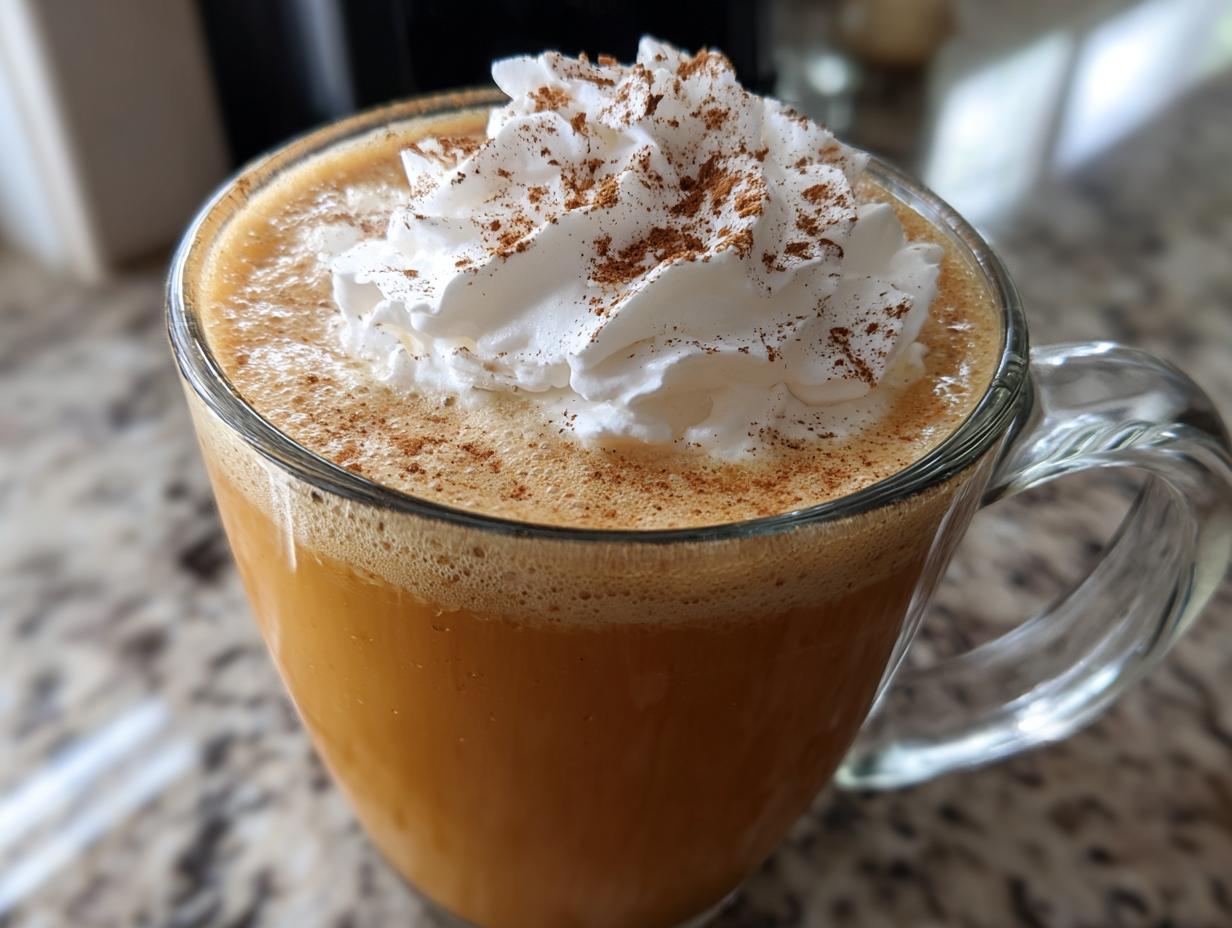 A close-up of a warm Pumpkin Spice Latte topped with whipped cream and a sprinkle of cinnamon.