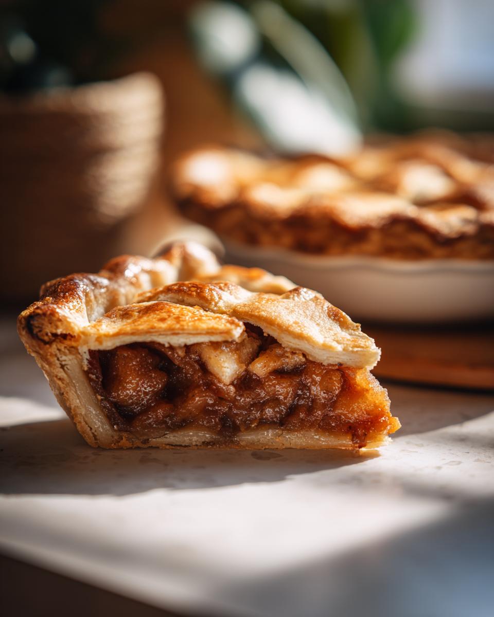 A close-up of a slice of Grandma's Amazing Mincemeat Pie, showcasing its flaky crust and rich filling.