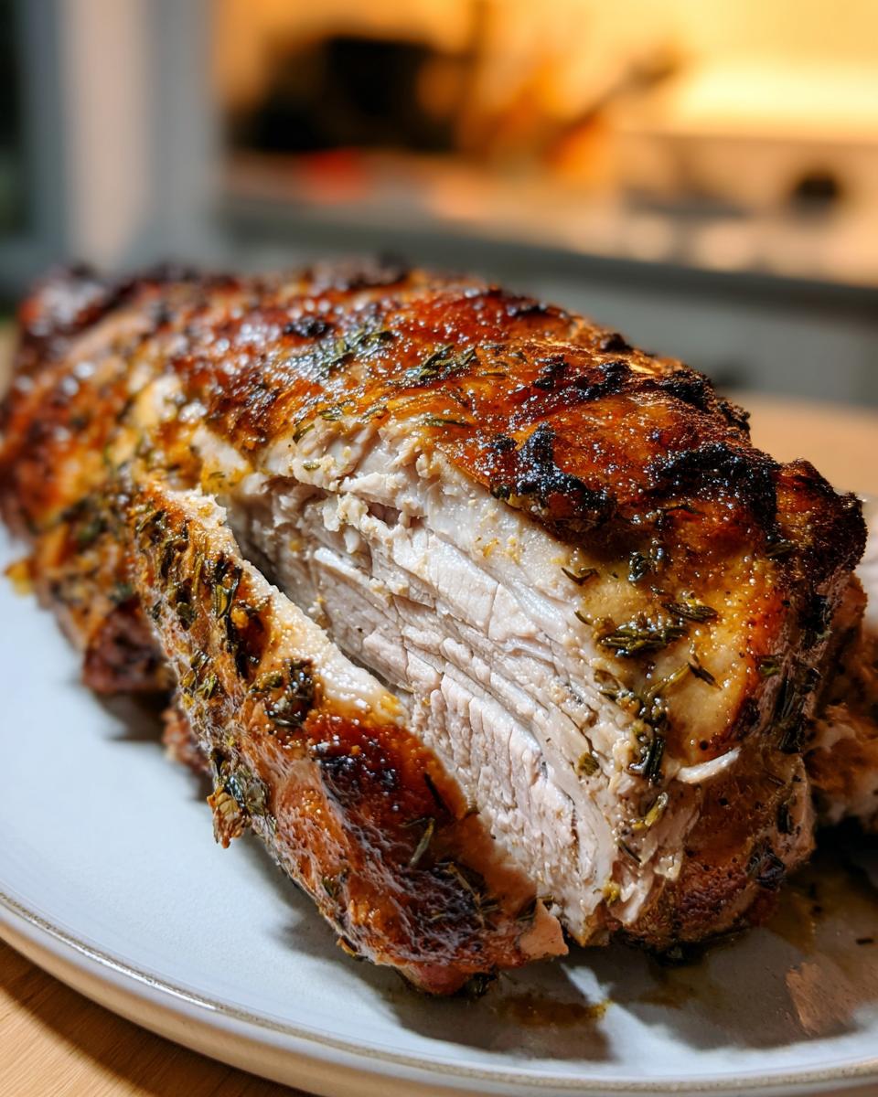 Close-up of a perfectly roasted turkey breast with golden-brown, crispy skin and visible herbs.