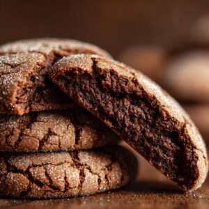 A stack of soft, chewy molasses cookies, one broken in half to reveal the rich, dark interior.