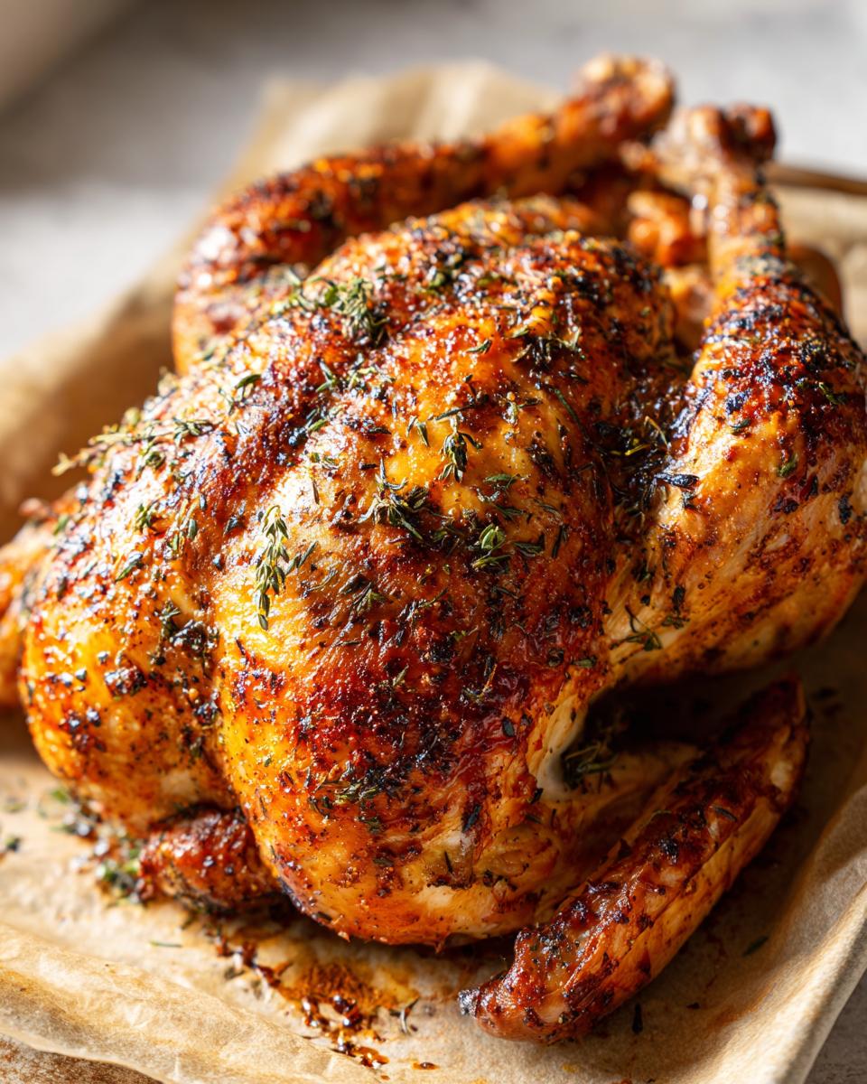 A beautifully roasted spatchcock turkey, golden brown and seasoned with fresh herbs.